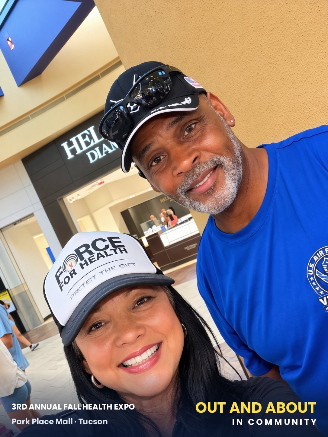 Coach Lucy with a U.S. Air Force veteran at Park Place Mall.
